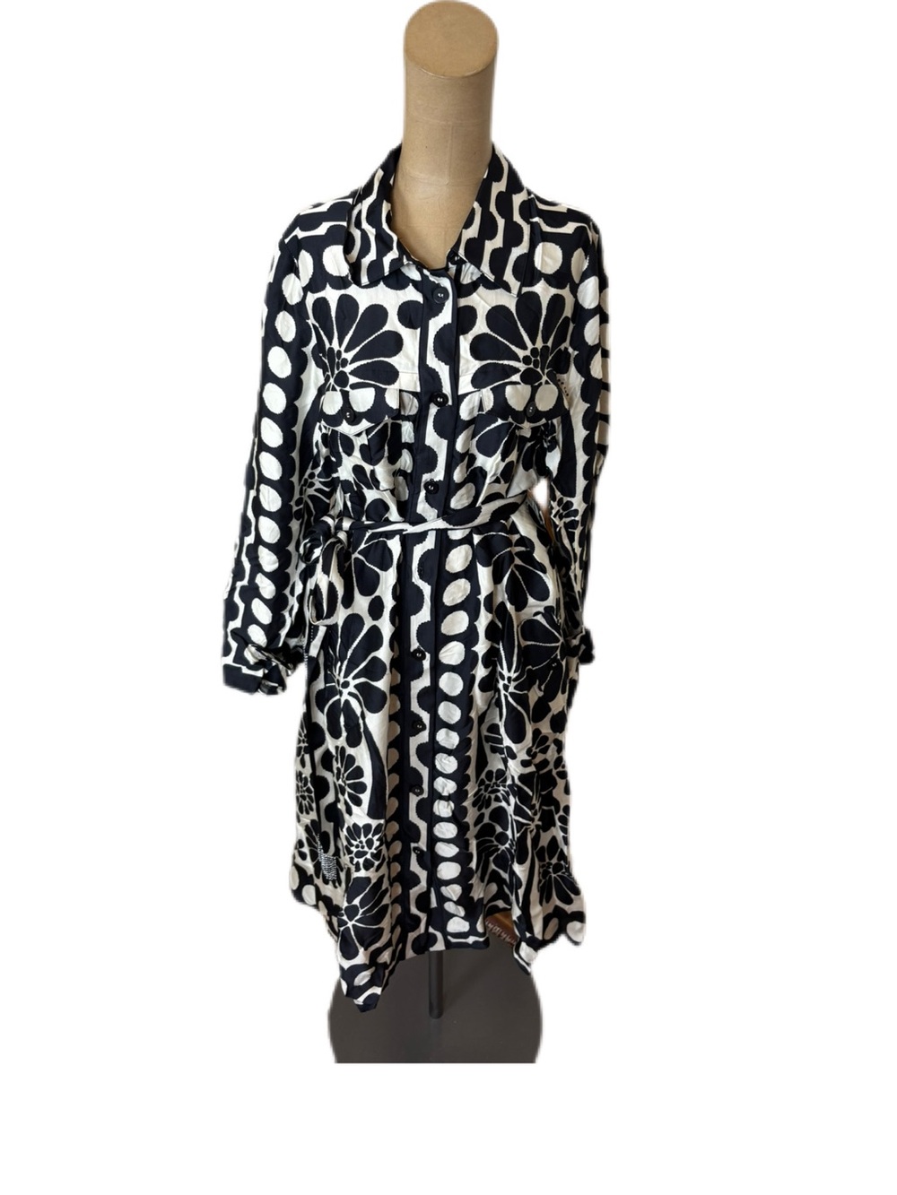 Farm Rio Palermo Long-Sleeve Belted Midi Dress Size Small - Picture 2 of 7